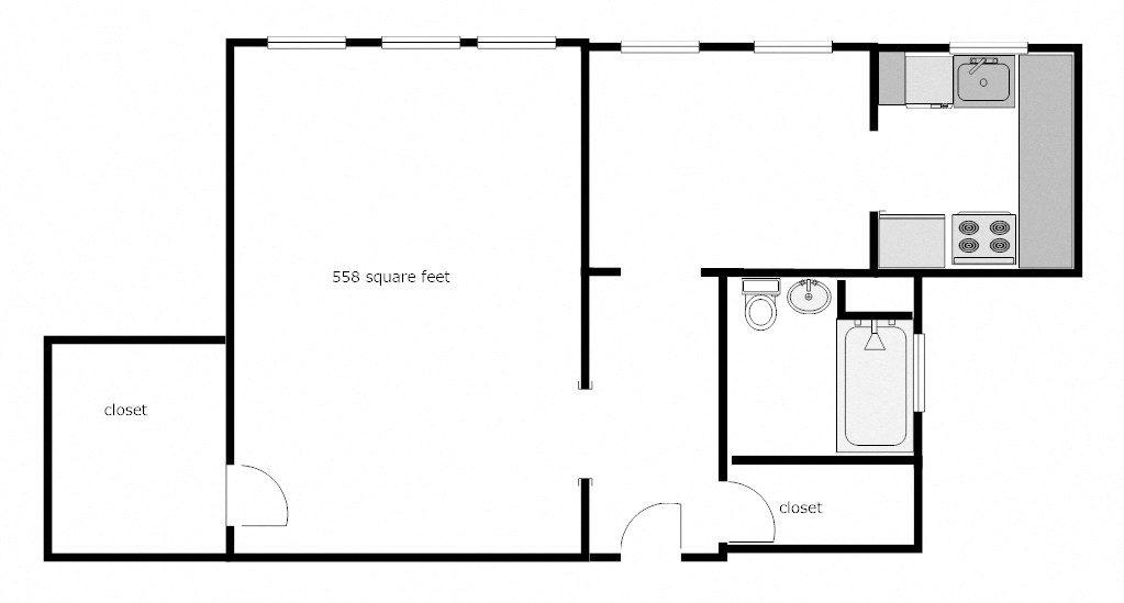 Floor plan for studio, 1 bath, 550 sqft
